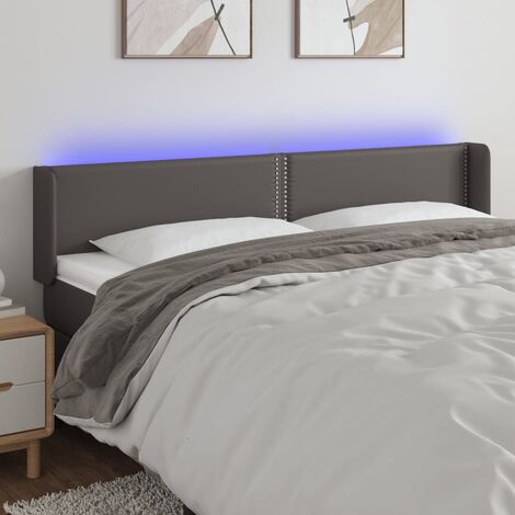 Tête de lit à LED - Design industriel - Pour Lit adulte - Gris 203x16x78/88 cm Similicuir Chic-601272 (1/5)