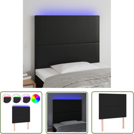 Tête de lit à LED - Design industriel - Pour Lit adulte - Noir 100x5x118/128 cm Similicuir Chic-646473 (1/5)