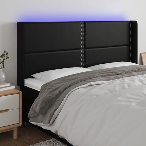 Tête de lit à LED - Design industriel - Pour Lit adulte - Noir 183x16x118/128 cm Similicuir Chic-634670 (1/5)