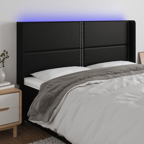 Tête de lit à LED - Design industriel - Pour Lit adulte - Noir 203x16x118/128 cm Similicuir Chic-341453 (1/5)