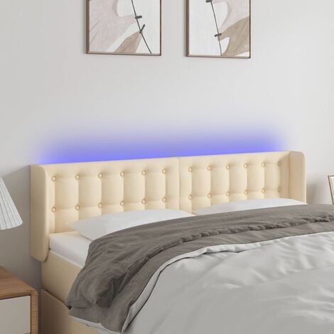 Tête de lit à LED - Design industriel - Pour Lit adulte - Crème 147x16x78/88 cm Tissu Chic-831254 (1/5)