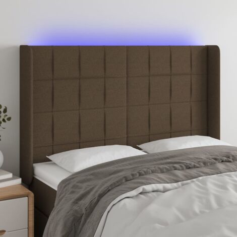 Tête de lit à LED - Design industriel - Pour Lit adulte - Marron foncé 147x16x118/128 cm Tissu Chic-737385 (1/5)