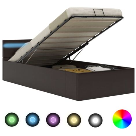 Lit adulte pour 1 personnes, Structure de lit, Assemblage Facile, à rangement avec LED Gris Similicuir 90x200 cm OIB1156E (1/5)