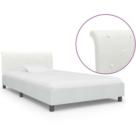 Lit adulte pour 1 personnes, Structure de lit, Assemblage Facile, Blanc Similicuir 90 x 200 cm OIB7662E (1/5)