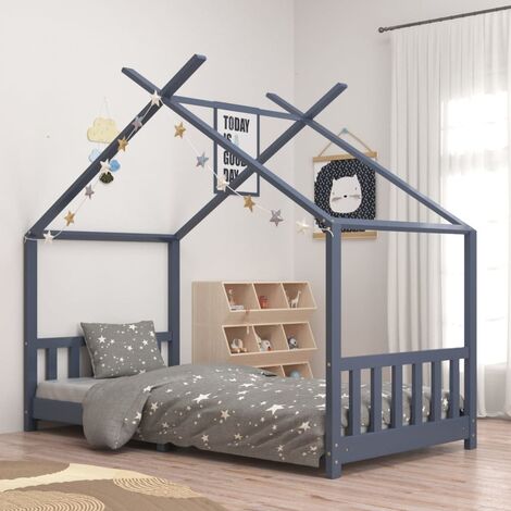 Cadre De Lit Moderne: Simple - Lit enfant - Gris  Bois de pin massif 90 x 200 cm Chic-407151 (1/5)