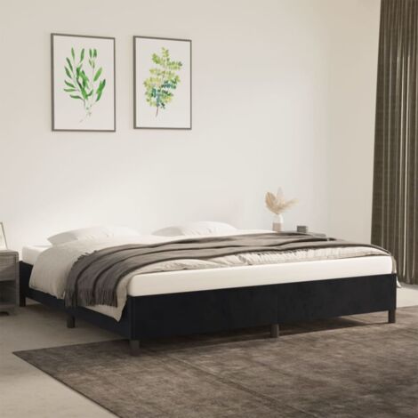 Cadre De Lit Moderne: King Size - Lit Double - Noir 200x200 cm Velours Chic-866322 (1/5)