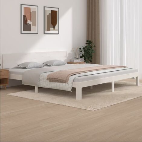 Cadre De Lit Moderne: King Size - Lit Double - Blanc Bois de pin massif 200x200 cm Chic-215324 (1/5)