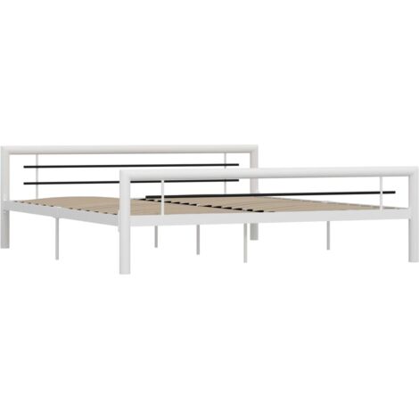 Lit adulte pour 2 personnes, Structure de lit, Assemblage Facile, Blanc et noir Métal 180 x 200 cm OIB6151E (1/5)