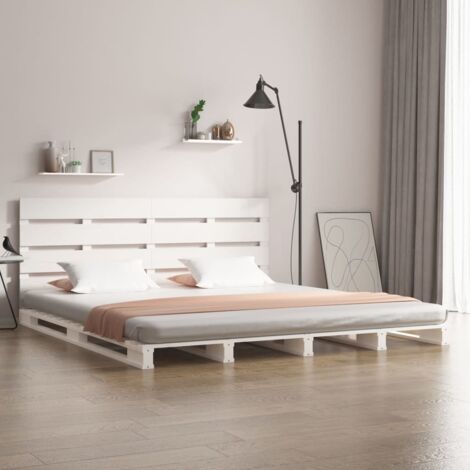 Cadre De Lit Moderne: King Size - Lit Double - Blanc 200x200 cm Bois de pin massif Chic-915359 (1/5)