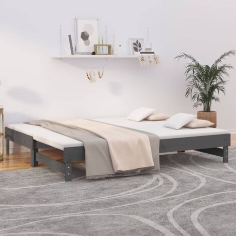 Lit coulissant - Cadre De Lit Moderne: Queen Size - Lit Double - Gris 2x(100x200) cm Bois de pin massif Chic-611538 (1/5)