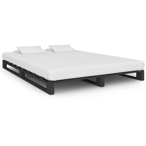 Cadre De Lit Moderne: Double - Lit Double adulte - de palette Gris Bois de pin massif 140 x 200 cm Chic-251096 (1/5)