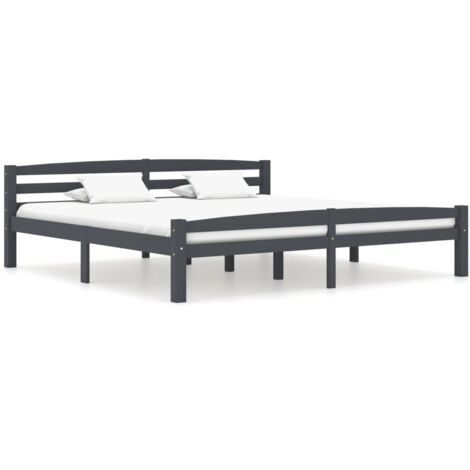 Cadre De Lit Moderne: King Size - Lit Double - Gris foncé Bois de pin massif 200x200 cm Chic-634571 (1/5)