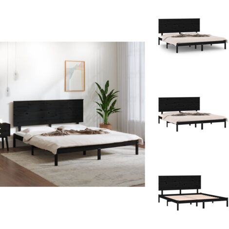 Lit adulte pour 2 personnes, Structure de lit, Assemblage Facile, Noir Bois de pin massif 200x200 cm OIB9685E (1/5)