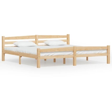 Cadre De Lit Moderne: King Size - Lit Double - Blanc Bois de pin massif 200x200 cm Chic-395902 (1/5)