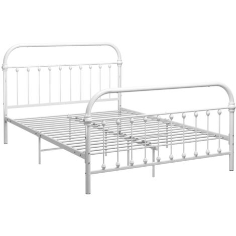 Lit adulte pour 2 personnes, Structure de lit, Assemblage Facile, Blanc Métal 140 x 200 cm OIB3470E (1/5)
