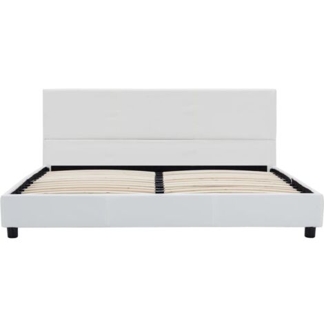 Lit double pour adulte Cadre de lit - Blanc Similicuir 140 x 200 cm BV309557 - BonneVie (1/5)