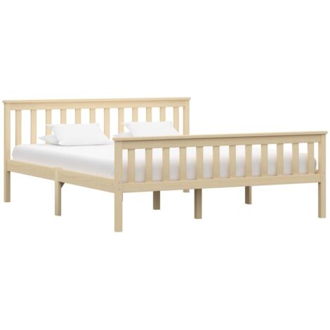 Cadre De Lit Moderne: Queen Size - Lit Double - Bois clair Bois de pin massif 160x200 cm Chic-315998 (1/5)