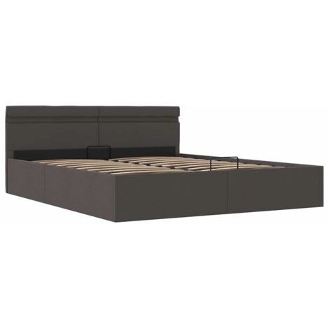 Cadre De Lit Moderne: Queen Size - Lit Double - à stockage avec LED Gris foncé Tissu 160x200 cm Chic-300344 (1/5)