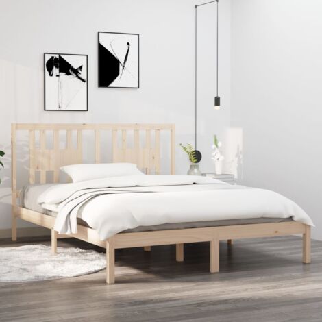 Lit adulte pour 2 personnes, Structure de lit, Assemblage Facile, Bois de pin massif 160x200 cm OIB2900E (1/5)