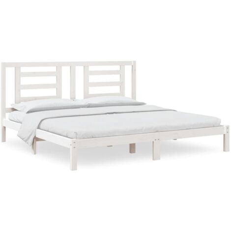 Lit adulte pour 2 personnes, Structure de lit, Assemblage Facile, Blanc Bois de pin massif 200x200 cm OIB2688E (1/5)