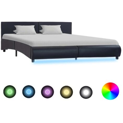 Lit double pour adulte Cadre de lit - avec LED Noir Similicuir 180 x 200 cm BV302739 - BonneVie (1/5)