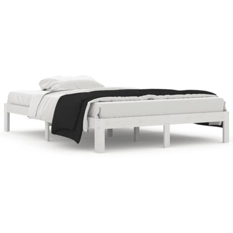 Lit adulte pour 2 personnes, Structure de lit, Assemblage Facile, Blanc Bois de pin massif 140x200 cm OIB7220E (1/6)