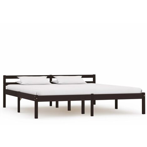 Lit adulte pour 2 personnes, Structure de lit, Assemblage Facile, Marron foncé Bois de pin massif 160 x 200 cm OIB6837E (1/5)