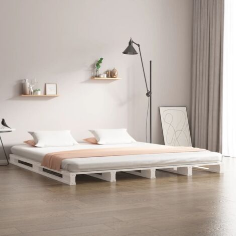 Cadre De Lit Moderne: Double - Lit Double adulte - Blanc 140x200 cm Bois de pin massif Chic-301956 (1/5)