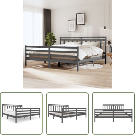 Lit adulte pour 2 personnes, Structure de lit, Assemblage Facile, Gris Bois massif 200x200 cm OIB8348E (1/5)