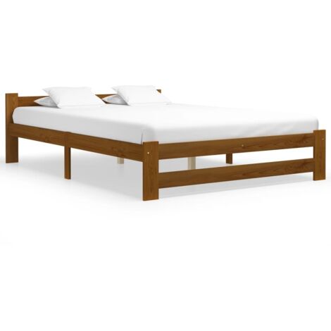 Lit double pour adulte Cadre de lit - Marron miel Bois de pin massif 140x200 cm BV539782 - BonneVie (1/5)