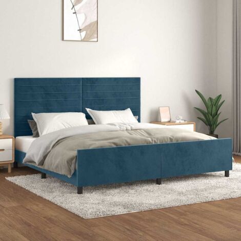 Cadre De Lit Moderne: King Size - avec tête de lit - Lit Double - Bleu foncé 200x200 cm Velours Chic-523601 (1/5)