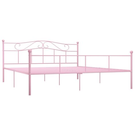 Lit adulte pour 2 personnes, Structure de lit, Assemblage Facile, Rose Métal 200x200 cm OIB8565E (1/5)