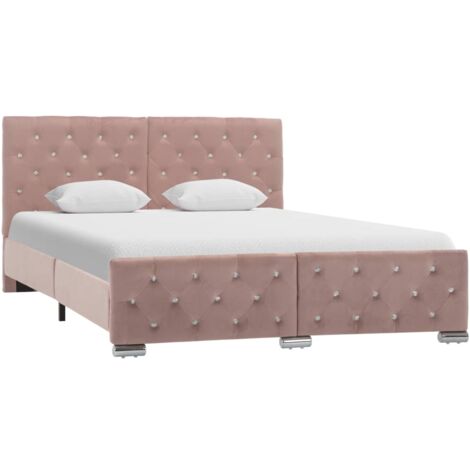 Lit adulte pour 2 personnes, Structure de lit, Assemblage Facile, Rose Tissu 140 x 200 cm OIB5244E (1/5)