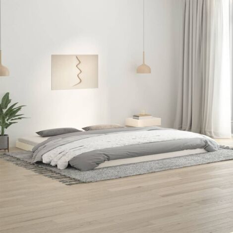 Cadre De Lit Moderne: King Size - Lit Double - Blanc 200x200 cm Bois de pin massif Chic-772935 (1/5)