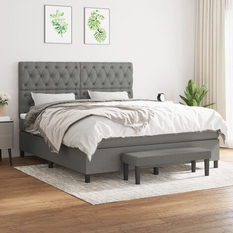 Lit à sommier tapissier avec matelas - Cadre De Lit Moderne: Queen Size - Lit Double - Gris foncé 160x200cm Tissu Chic-337941 (1/5)