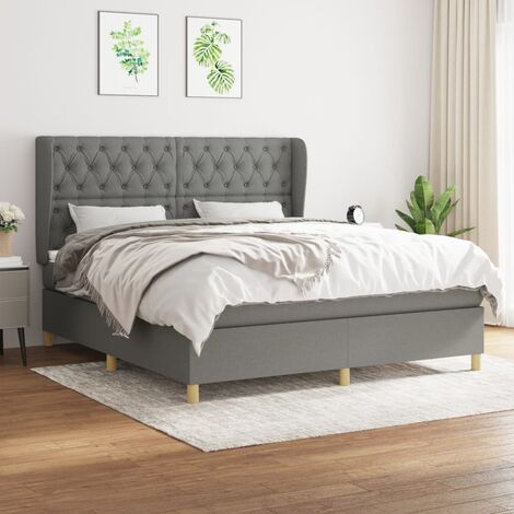 Lit à sommier tapissier avec matelas - Cadre De Lit Moderne: Queen Size - Lit Double - Gris foncé 160x200cm Tissu Chic-983082 (1/5)