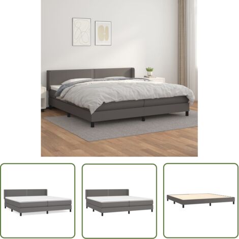The Living Store Sommier à lattes de lit avec matelas Gris 200x200 cm Similicuir - Lit Tapissier - Lit Double - Matelas À Ressorts Ensachés - Literie - Chambre À Coucher (1/5)