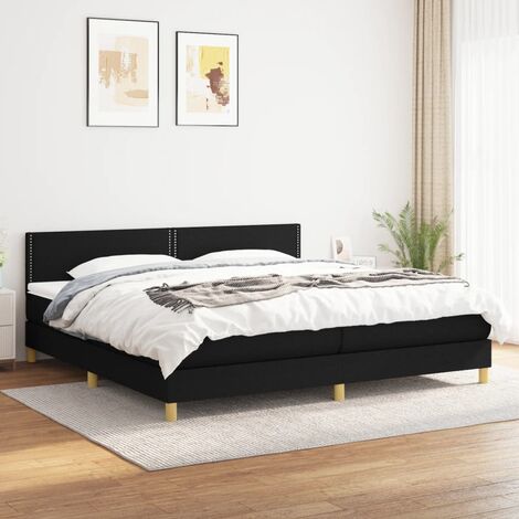 Lit à sommier tapissier avec matelas, Lit adulte pour 2 personnes Assemblage Facile, Noir 200x200 cm Tissu OIB9590E (1/5)
