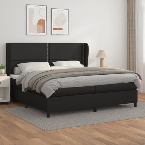 Lit double pour adulte Moderne - Lit à sommier tapissier avec matelas Noir 200x200 cm Similicuir BV158061 - BonneVie (1/5)