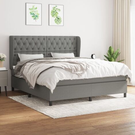 Lit à sommier tapissier avec matelas - Cadre De Lit Moderne: Queen Size - Lit Double - Gris foncé 160x200cm Tissu Chic-676890 (1/5)