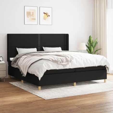 Lit à sommier tapissier avec matelas - Cadre De Lit Moderne: King Size - Lit Double - Noir 200x200 cm Tissu Chic-426773 (1/5)