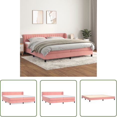 The Living Store Sommier à lattes de lit avec matelas Rose 200x200 cm Velours - Lit Double - Lit Velours - Lit Rose - Tête De Lit Ajustable - Matelas À Ressorts Ensachés (1/5)