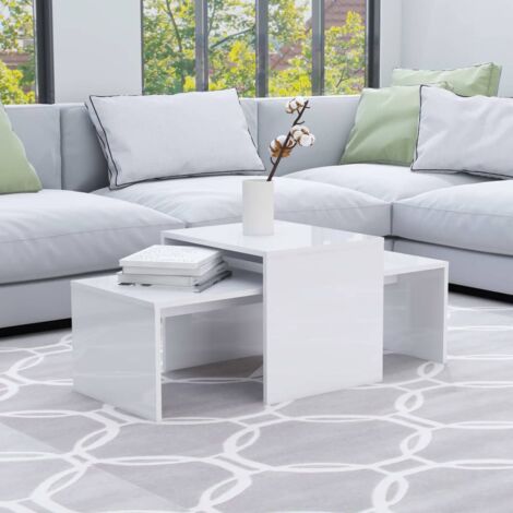 Ensemble de Tables basses Contemporain - Bouts de canapé Tables Café - Blanc brillant 100x48x40 cm Aggloméré Chic-199301