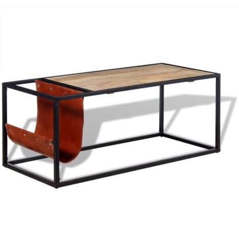 Table basse Contemporain - Bout de canapé Table Café - avec porte-revues Cuir véritable 110 x 50 x 45 cm Chic-324590 (1/5)
