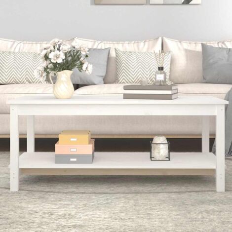 Table basse Contemporain - Bout de canapé Table Café - Blanc 110x55x45 cm Bois massif de pin Chic-123064 (1/5)