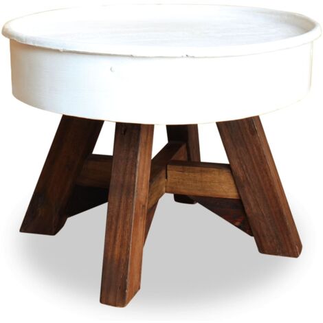 Table basse Contemporain - Bout de canapé Table Café - Bois de récupération massif 60 x 45 cm Blanc Chic-484056 (1/5)