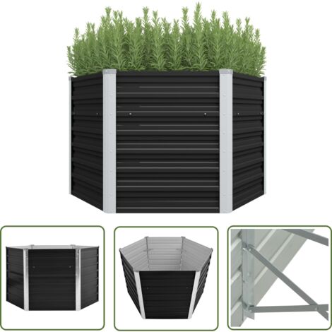 Jardinière, Pot de Fleurs d'extérieur, Lit surélevé de jardin Anthracite 129x129x77 cm Acier galvanisé OIB3414E (1/5)