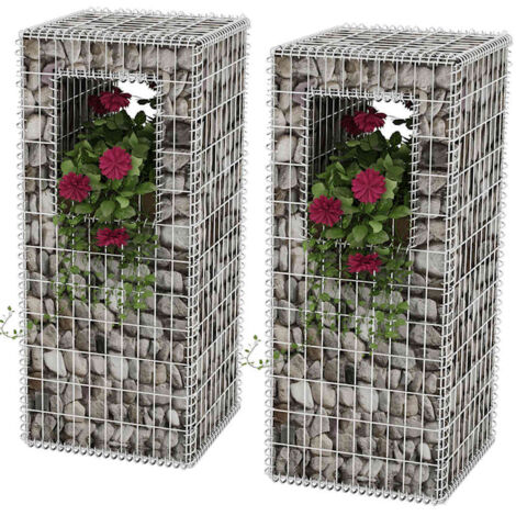 Lot de 2 Bac à fleurs - Jardinière pour extérieur/intérieur jardin terrasse balcon - Poteau de panier gabion Acier 50x50x120 cm Chic-464484 (1/5)