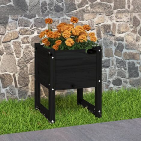 Bac à fleurs - Jardinière pour extérieur/intérieur jardin terrasse balcon - Noir 40x40x52,5 cm Bois massif de pin Chic-605022 (1/5)
