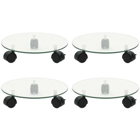 Supports roulants à plantes 4 pcs - Etagères à fleurs - 28 cm Verre trempé Rond Chic-964658 (1/5)